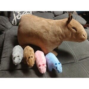 Capybara Plush With 4 Babies Zipper NEW NWOT Bear Baby Girl Boy Grey Pink Blue